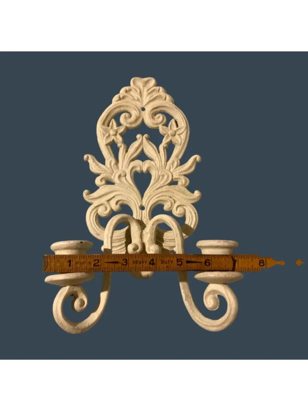 Ornate Cast Iron Chippy White Wall Taper Candle Sconce